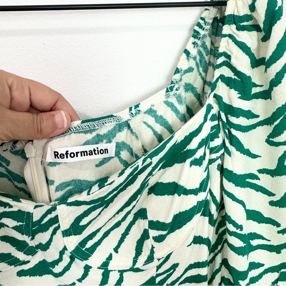 Reformation Green and Cream Zebra Print Mini Dress - Picture 4 of 8